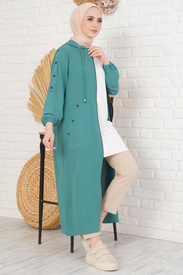 Yan Cepli Fermuarlı Yeşil Kap - Kap