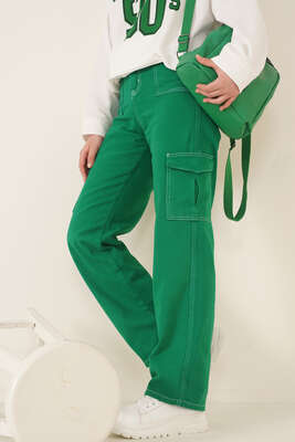 Yan Cepli Kargo Pantolon Yeşil - Thumbnail