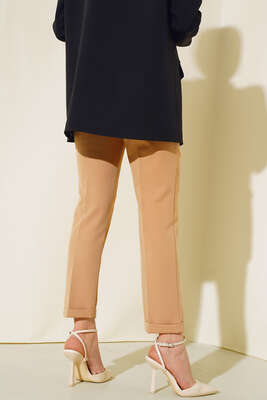 Yan Cepli Kemerli Duble Paça Pantolon Camel - Kadın Giyim Modelleri