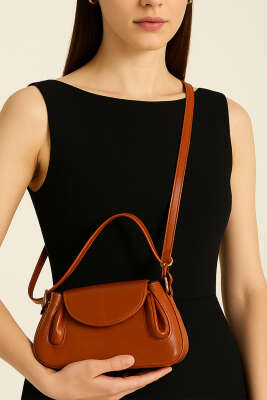 Yan Çıtçıtlı Rugan Çanta Taba 