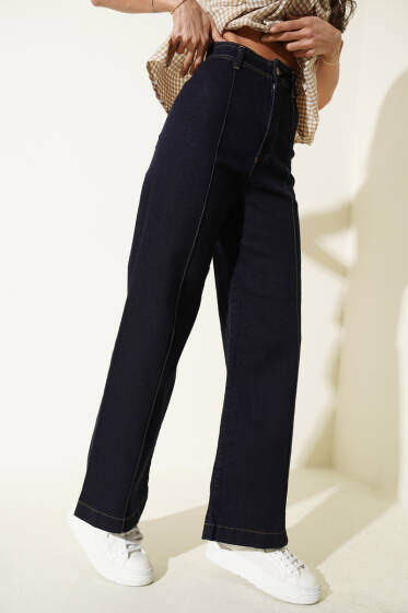 Yan Dikişsiz Salaş Pantolon Lacivert - Kadın Giyim Modelleri