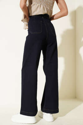 Yan Dikişsiz Salaş Pantolon Lacivert - Kadın Giyim Modelleri