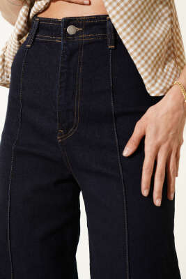 Yan Dikişsiz Salaş Pantolon Lacivert - Kadın Giyim Modelleri