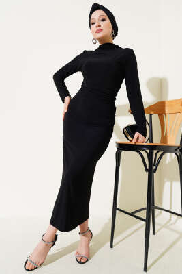 Yan Drape Detaylı Basic Elbise Siyah - MISRA