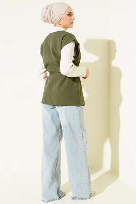 Yan Düğmeli İp Bağcıklı Yelek Haki - Yelek