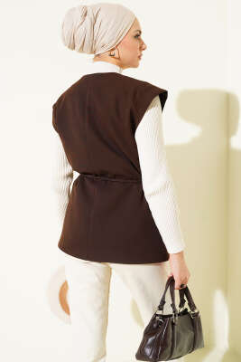 Yan Düğmeli İp Bağcıklı Yelek Kahve - Yelek