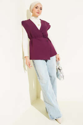 Yan Düğmeli İp Bağcıklı Yelek Mor - Yelek