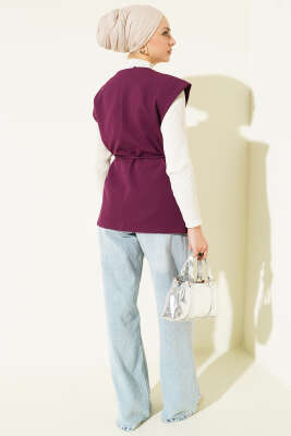 Yan Düğmeli İp Bağcıklı Yelek Mor - Yelek