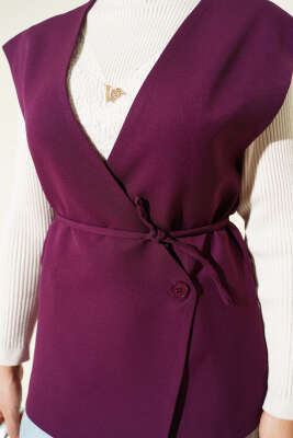 Yan Düğmeli İp Bağcıklı Yelek Mor - Yelek