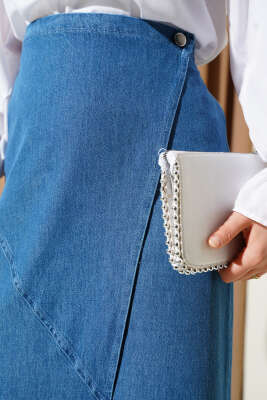 Yan Düğmeli Kapaklı Kot Etek Kot - Uzun Etek