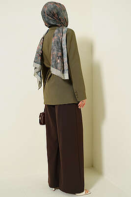 Yan Düğmeli Kemerli Blazer Ceket Haki - Ceket