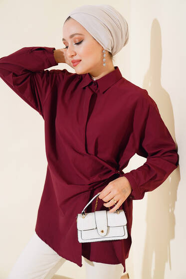 Yan Düğmeli Tunik Bordo - Tunik