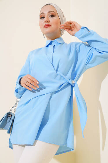 Yan Düğmeli Tunik Mavi - Tunik