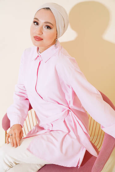 Yan Düğmeli Tunik Pembe - Tunik