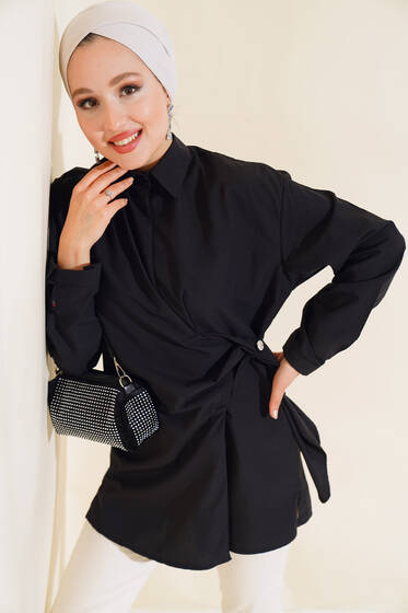 Yan Düğmeli Tunik Siyah - Tunik