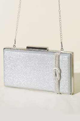 Yan Düğüm Detaylı Abiye Çanta Gümüş 