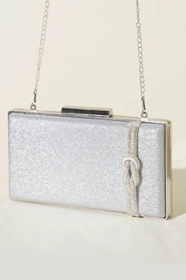 Yan Düğüm Detaylı Abiye Çanta Gümüş - Kol Çantası