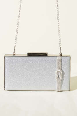 Yan Düğüm Detaylı Abiye Çanta Gümüş - Kol Çantası