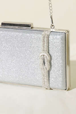 Yan Düğüm Detaylı Abiye Çanta Gümüş - Kol Çantası