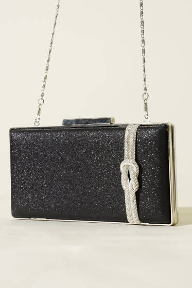 Yan Düğüm Detaylı Abiye Çanta Siyah - Kol Çantası