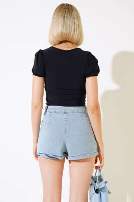 Yan Fermuarlı Kot Şort Etek Kot Mavisi - Kadın Giyim Modelleri