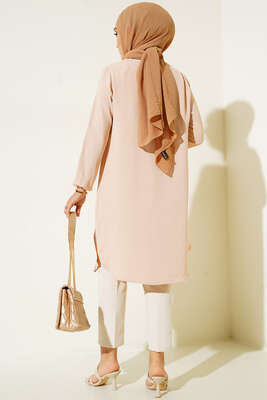 Yan Fırfırlı Ayrobin Tunik Bej - İKİLİ TAKIM