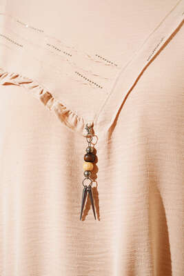 Yan Fırfırlı Ayrobin Tunik Bej - İKİLİ TAKIM