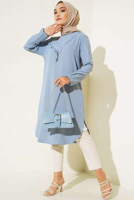 Yan Fırfırlı Ayrobin Tunik Buzmavisi - Tunik