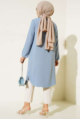 Yan Fırfırlı Ayrobin Tunik Buzmavisi - Tunik