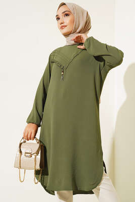 Yan Fırfırlı Ayrobin Tunik Haki 