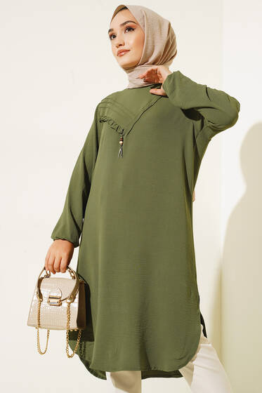 Yan Fırfırlı Ayrobin Tunik Haki - Tunik