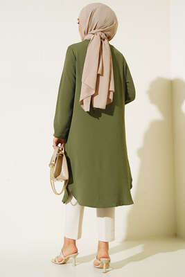 Yan Fırfırlı Ayrobin Tunik Haki - Tunik