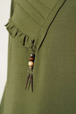 Yan Fırfırlı Ayrobin Tunik Haki - Tunik