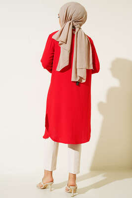 Yan Fırfırlı Ayrobin Tunik Kırmızı - İKİLİ TAKIM