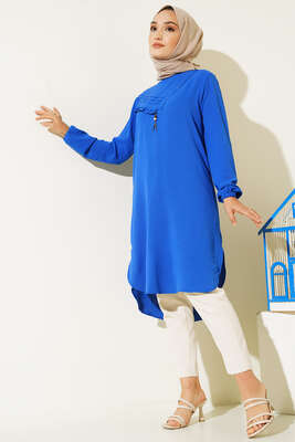 Yan Fırfırlı Ayrobin Tunik Saks - Tunik