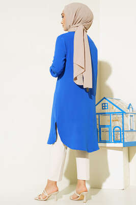 Yan Fırfırlı Ayrobin Tunik Saks - Tunik