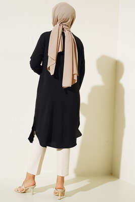 Yan Fırfırlı Ayrobin Tunik Siyah - Tunik