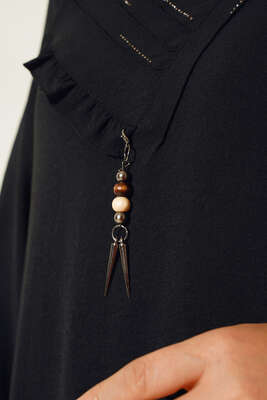 Yan Fırfırlı Ayrobin Tunik Siyah - Tunik