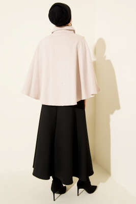 Yan Gold Düğmeli Kaşe Panço Bej - Panço