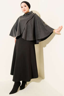 Yan Gold Düğmeli Kaşe Panço Füme - Panço