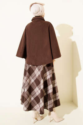 Yan Gold Düğmeli Kaşe Panço Kahve - Panço