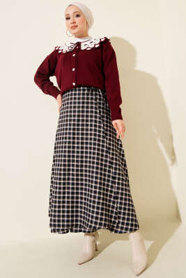 Yan İp Bağcıklı Ekoseli Etek Lacivert - Etek