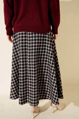 Yan İp Bağcıklı Ekoseli Etek Lacivert - Etek