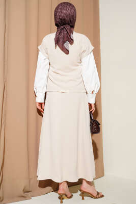 Yan İp Bağcıklı Etekli İkili Takım Bej - İkili Takım