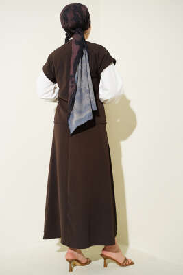 Yan İp Bağcıklı Etekli İkili Takım Kahve - İkili Takım