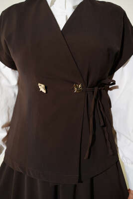 Yan İp Bağcıklı Etekli İkili Takım Kahve - İkili Takım