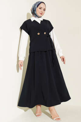 Yan İp Bağcıklı Etekli İkili Takım Lacivert - MD TREND