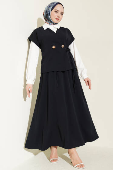 Yan İp Bağcıklı Etekli İkili Takım Lacivert - İkili Takım