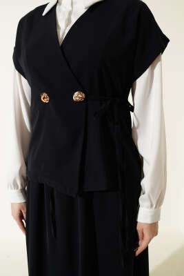 Yan İp Bağcıklı Etekli İkili Takım Lacivert - İkili Takım