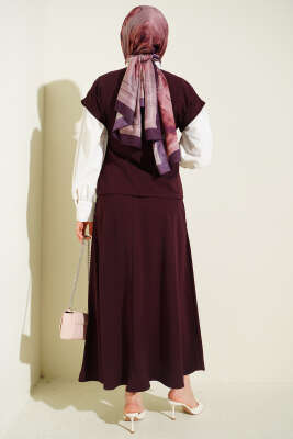 Yan İp Bağcıklı Etekli İkili Takım Mürdüm - İkili Takım